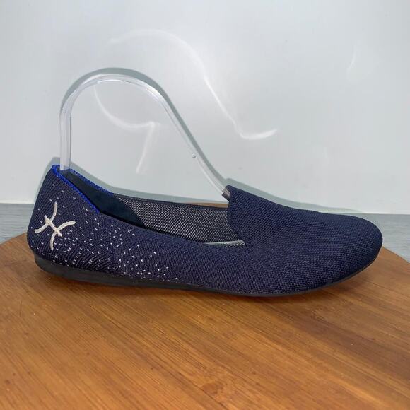 Rothys Pisces Zodiac Loafers Size 8.5 Dark Blue Silver Threading Slip On Round main image 6